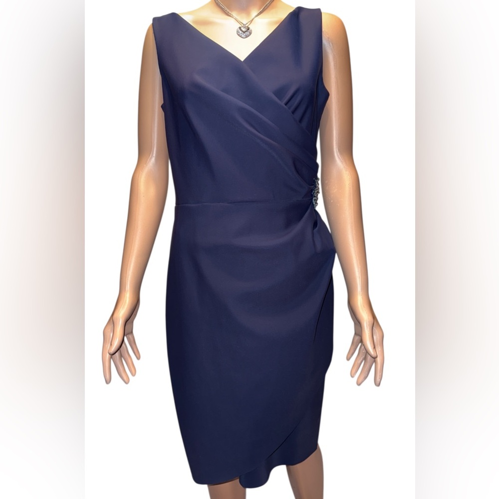 Alex Evenings Navy Cocktail Dress – Size 10 –‎ Elegant Draped Detail
